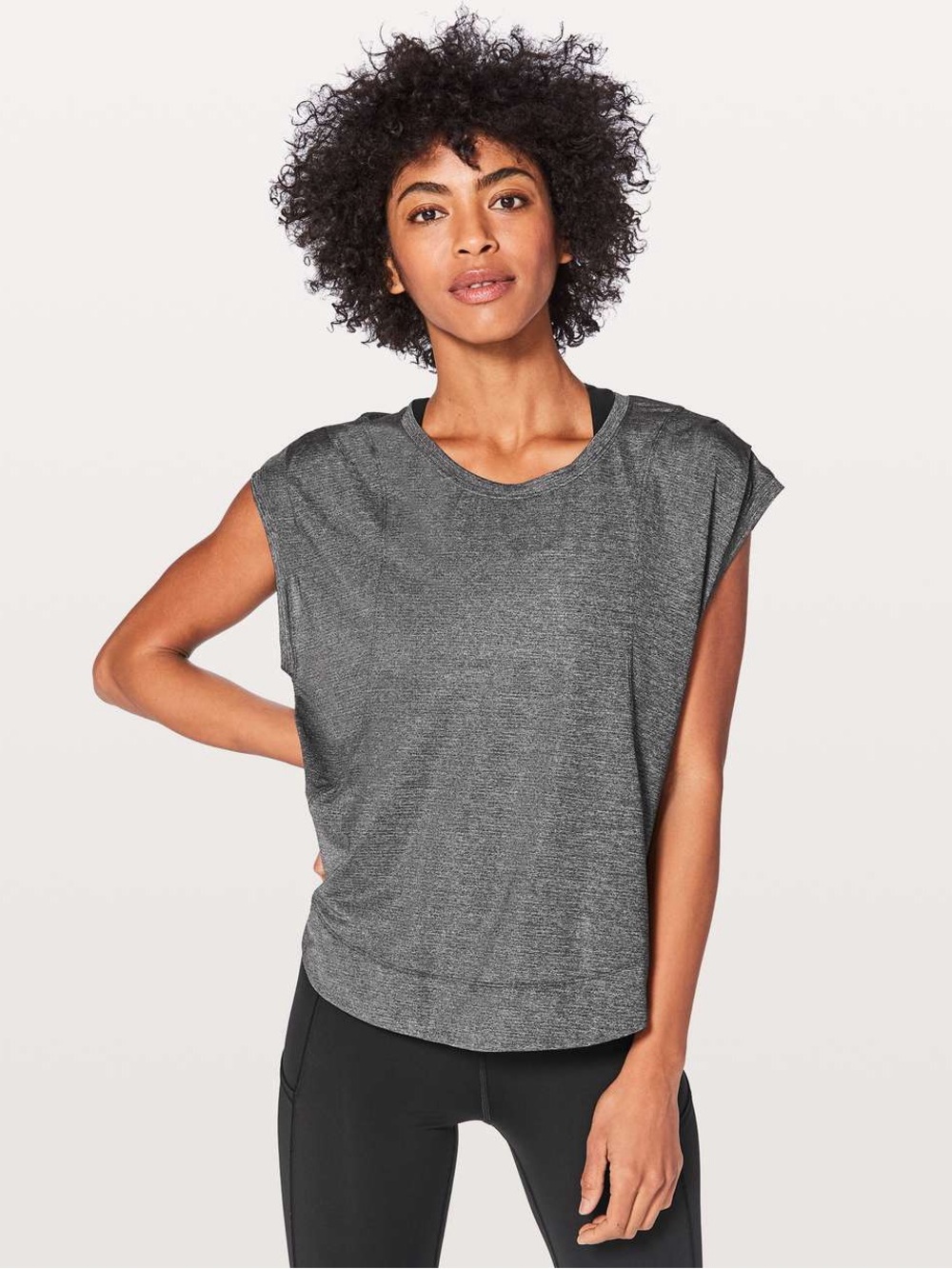 Lululemon Gait Keeper Short Sleeve Heathered Gray W3AU5S Black Running Top Sz 10